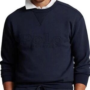Polo Ralph Lauren Men Navy Blue Embossed Logo Crewneck‎ Sweatshirt XXL Logo New